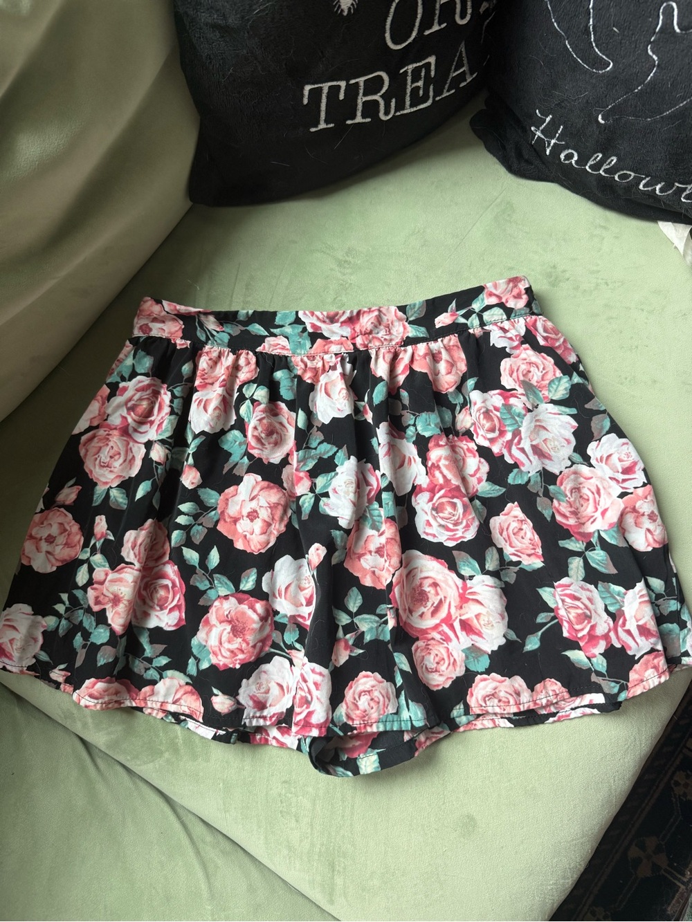 Forever 21 Black Skort with Pink Rose Floral Print